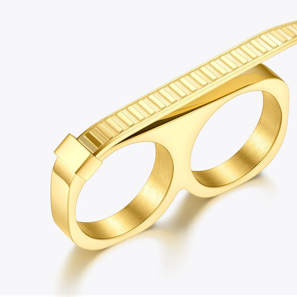 Cable Tie Knot Rings For Women Stainless Steel Gold Color Two Finger Ring Fashion Jewelry