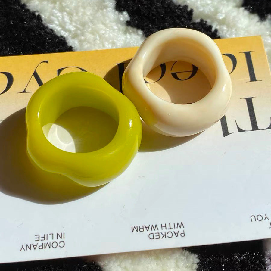 Irregular Wide Large Chunky Rings for Women Vintage Crystal Resin Autumn Winter Geometric Stacking Wear Finger Jewelry