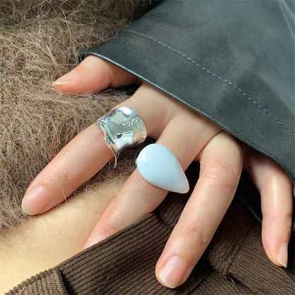 Irregular Wide Large Chunky Rings for Women Vintage Crystal Resin Autumn Winter Geometric Stacking Wear Finger Jewelry