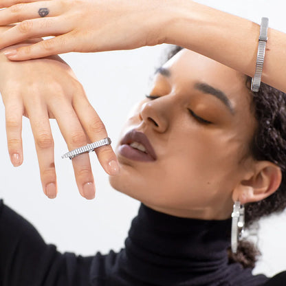 Cable Tie Knot Rings For Women Stainless Steel Gold Color Two Finger Ring Fashion Jewelry