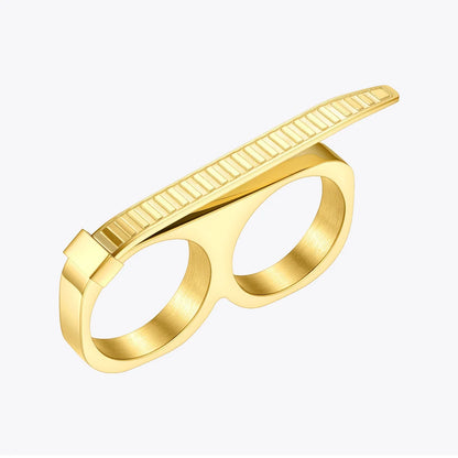 Cable Tie Knot Rings For Women Stainless Steel Gold Color Two Finger Ring Fashion Jewelry