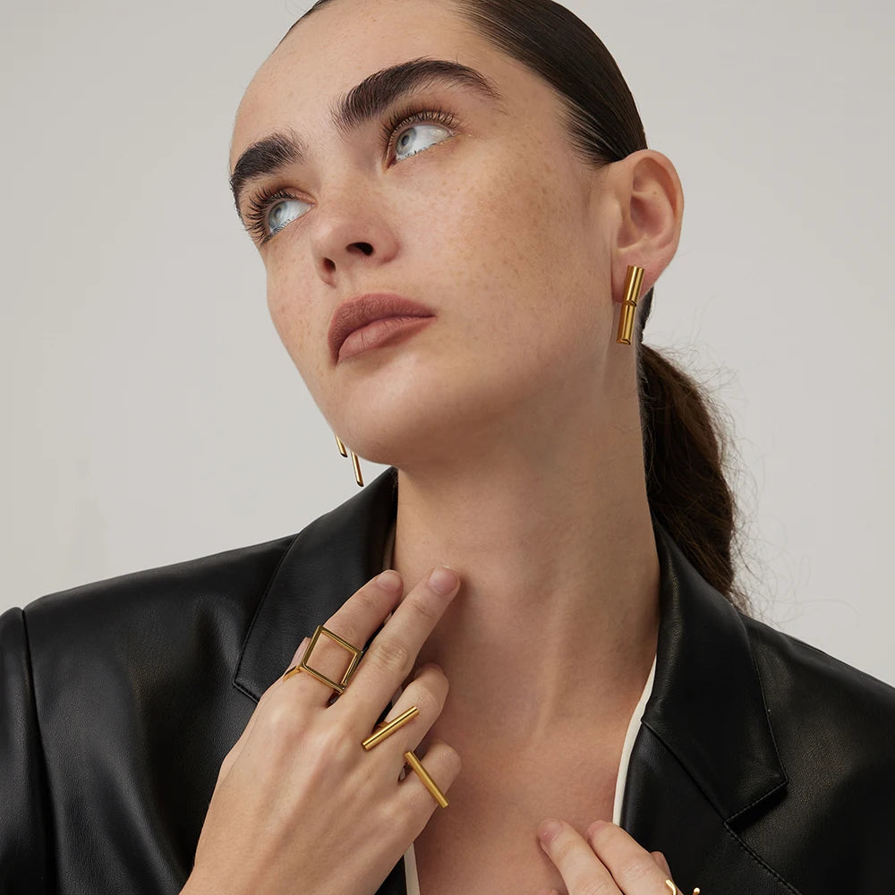 Irregular Rings For Women Gold Plated Stainless Steel Ring Jewlery Hiphop Cocktail Gift Party