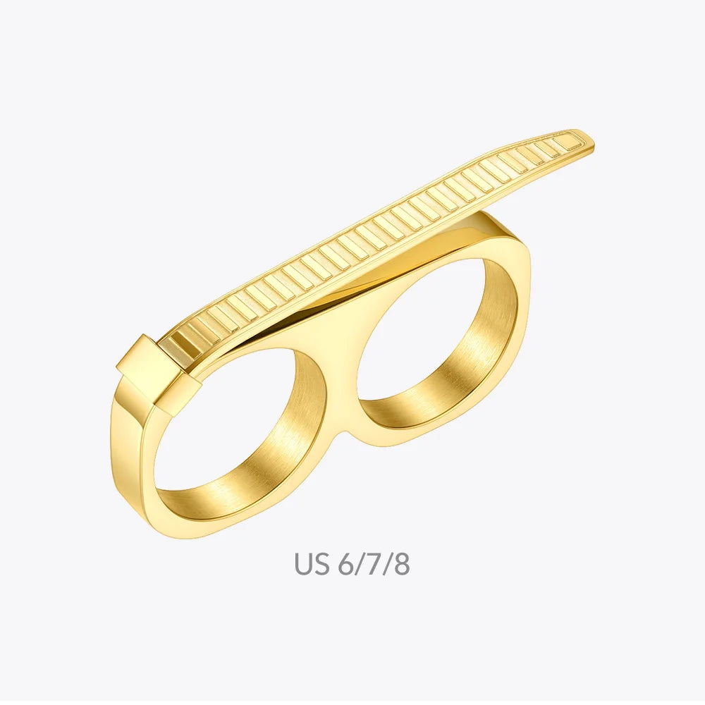 Cable Tie Knot Rings For Women Stainless Steel Gold Color Two Finger Ring Fashion Jewelry