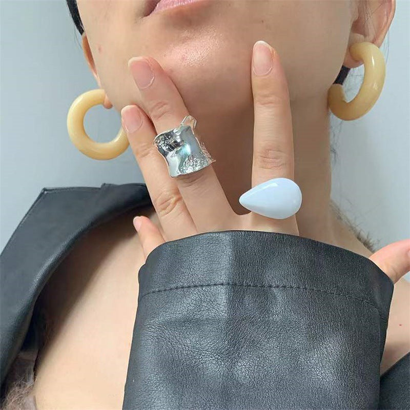 Irregular Wide Large Chunky Rings for Women Vintage Crystal Resin Autumn Winter Geometric Stacking Wear Finger Jewelry